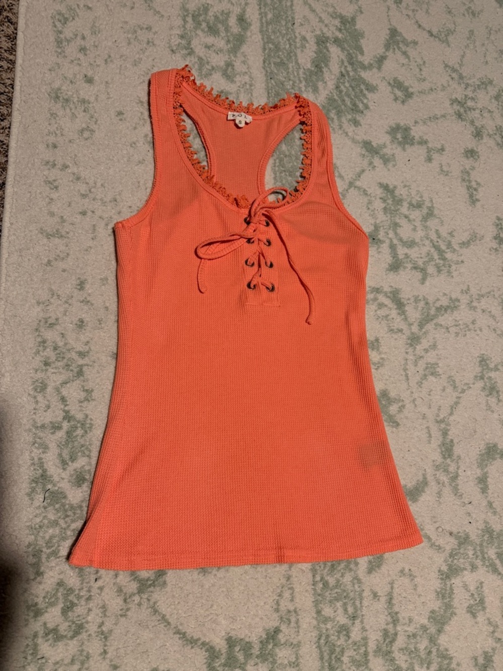 NWOT POL Coral Colored Lace-Up Ribbed Tank Top